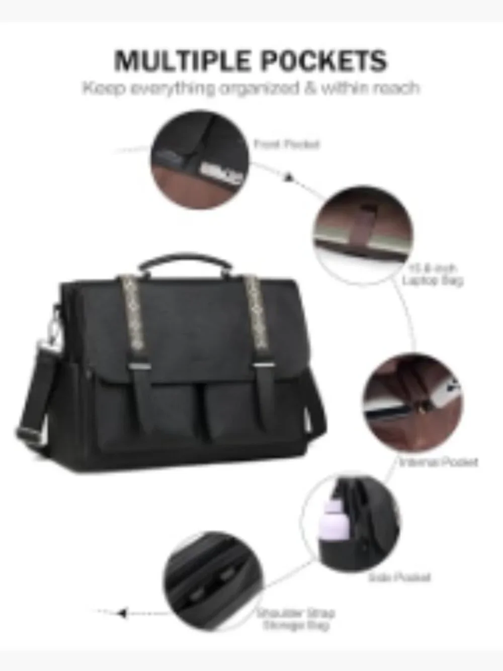 Large PU Leather Laptop Messenger Bag Satchel Crossbody Purse Work Travel